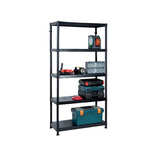 BARTON 5 TIER PLASTIC SHELVING 1840X900X400MM BLACK G09045