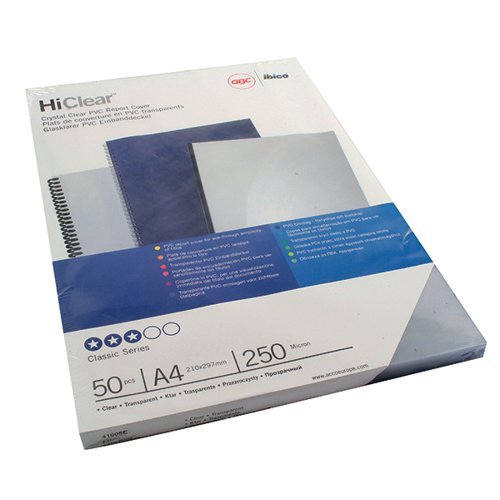 GBC HICLEAR A4 BINDING COVER 250 MICRON CLEAR (PACK OF 50) 4