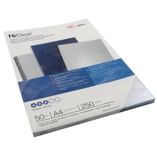 GBC HICLEAR A4 BINDING COVER 250 MICRON SUPER CLEAR (PACK OF