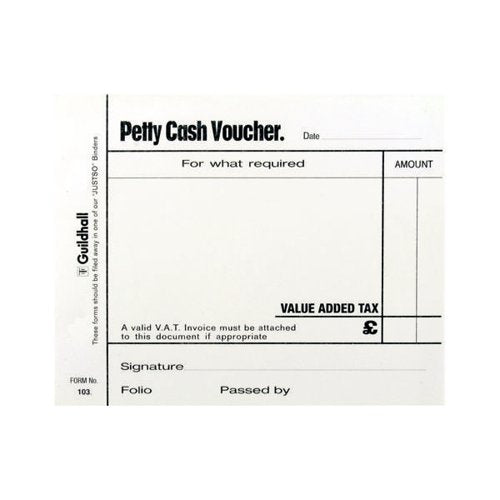 EXACOMPTA GUILDHALL PETTY CASH PAD 100 LEAVES 127X102MM WHIT