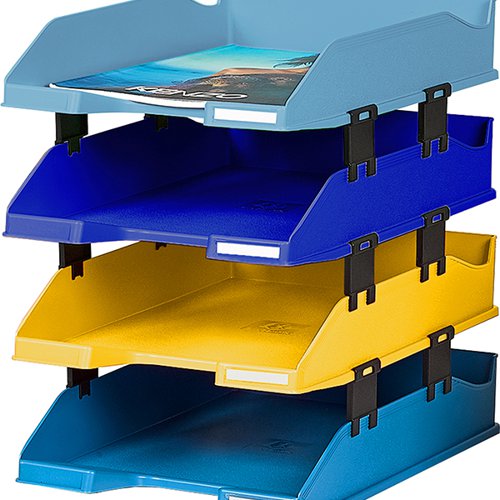 EXACOMPTA BEE BLUE LETTER TRAYS RECYCLED A4 SET OF 4 ASSORTED 113202SETD