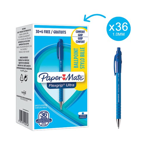 PAPERMATE FLEXGRIP ULTRA RETRACTABLE BALLPOINT PEN BLUE (PACK OF 36) 1910074