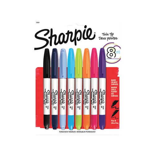 SHARPIE PERMANENT MARKER TWIN TIP ASSORTED (PACK OF 8) 20654