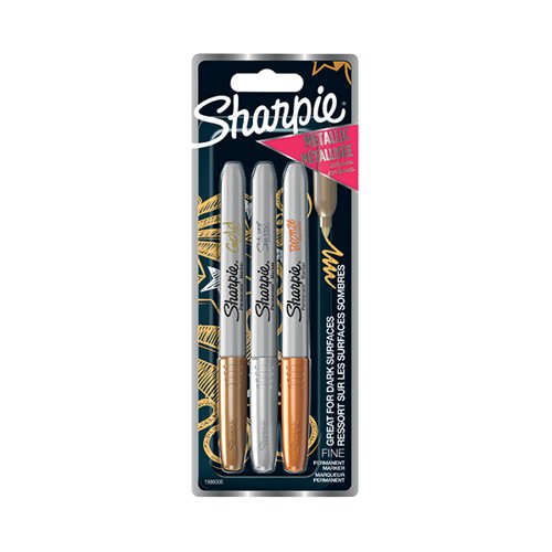 SHARPIE PERMANENT MARKER FINE METALLIC ASSORTED (PACK OF 3)