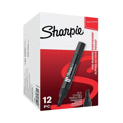 SHARPIE W10 PERMANENT MARKER CHISEL TIP BLACK (PACK OF 12) S