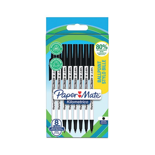 PAPERMATE KILOMETRICO BALLPOINT PEN MEDIUM 1.0MM BLACK (PACK OF 8) 2187678