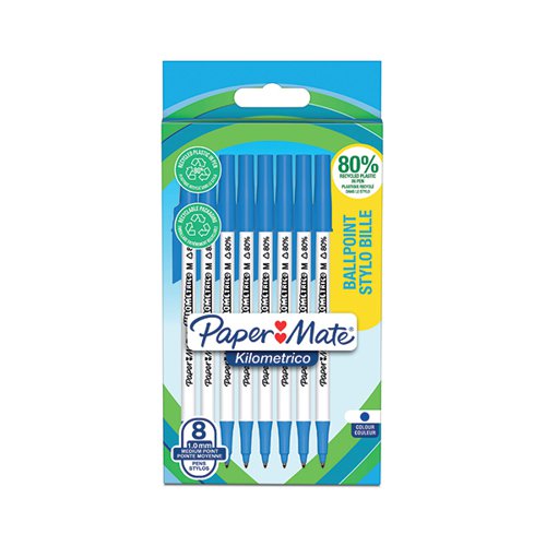 PAPERMATE KILOMETRICO BALLPOINT PEN MEDIUM 1.0MM BLUE (PACK OF 8) 2187679