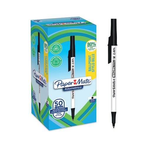 PAPERMATE KILOMETRICO BALLPOINT PEN 1.0MM BLACK (PACK OF 50)
