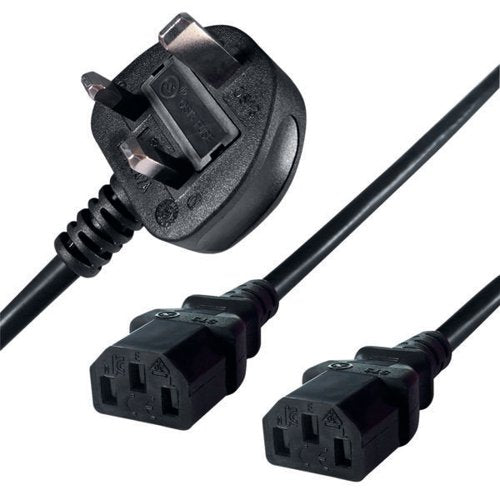 CONNEKT GEAR 2.5M MAINS SPLITTER CABLE PLUG TO 2 C13 SOCKETS