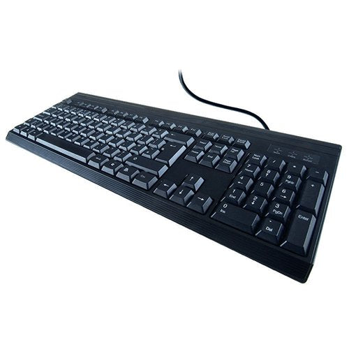 COMPUTER GEAR USB STANDARD KEYBOARD BLACK SPILL RESISTANT DESIGN WATER DRAINS AWAY 24-0232