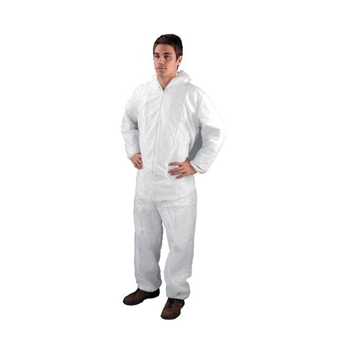 SINGLE USE NON-WOVEN COVERALL MEDIUM 40-44 INCH WHITE DC03
