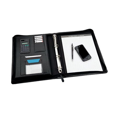 MONOLITH LEATHER LOOK ZIPPED RING BINDER WITH A4 PAD A4 BLAC