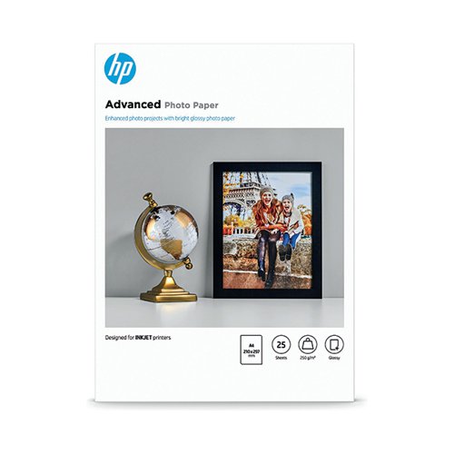 HP A4 WHITE ADVANCED GLOSSY PHOTO PAPER 250GSM (PACK OF 25)