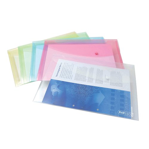 RAPESCO POPPER WALLET FOOLSCAP ASSORTED PASTEL (PACK OF 5) 0696