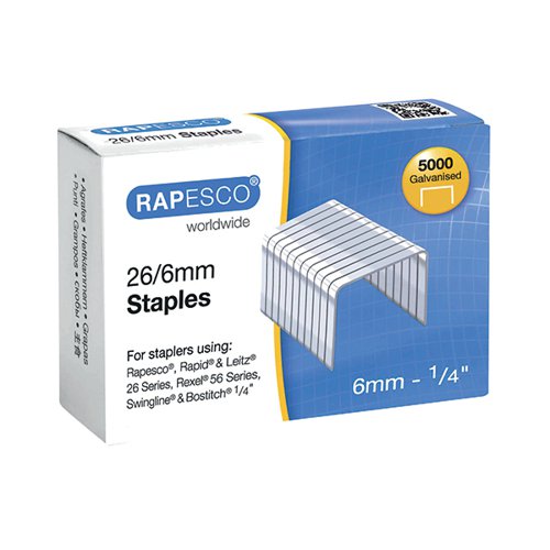 RAPESCO 26/6MM STAPLES GALVANISED CHISEL POINT (5000 PACK) S