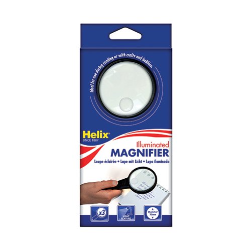 HELIX ILLUMINATED MAGNIFYING GLASS HAND HELD 75MM BLACK MN10