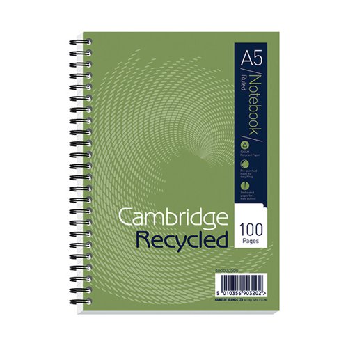 CAMBRIDGE RULED RECYCLED WIREBOUND NOTEBOOK 100 PAGES A5 (PA