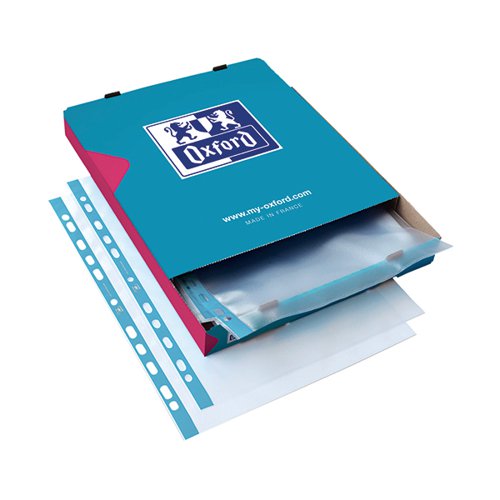 OXFORD PUNCHED POCKET 75MICRON A4 BLUE/CLEAR (100 PACK) 4000