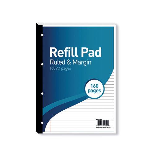 HAMELIN 8MM RULED/MARGIN REFILL PAD A4 80 SHEET (PACK OF 5)
