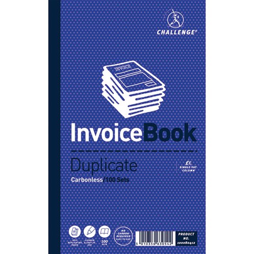 CHALLENGE DUPLICATE INVOICE SINGLE VAT COLUMN BOOK 100 SETS