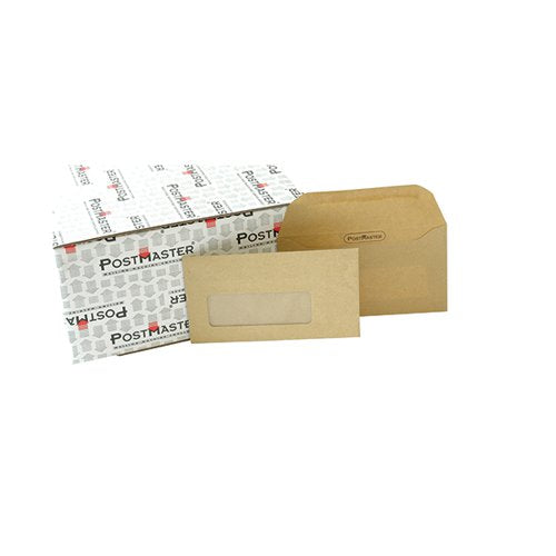 POSTMASTER DL ENVELOPE 114X235MM WINDOW GUMMED 80GSM MANILLA