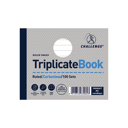CHALLENGE RULED CARBONLESS TRIPLICATE BOOK 100 SETS 105X130M