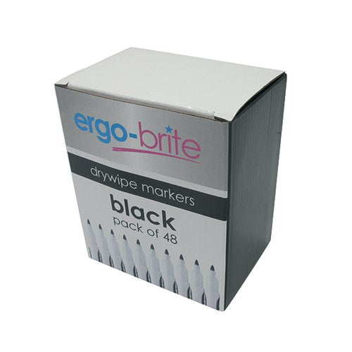 ERGO-BRITE DRYWIPE MARKER RUBBER GRIP BLACK (PACK OF 48) JN1