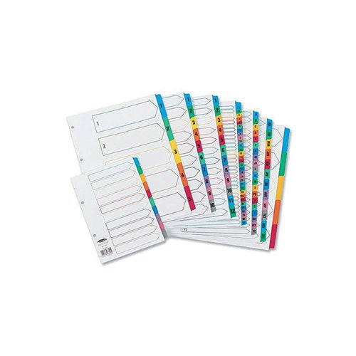 CONCORD INDEX 1-50 A4 WHITE WITH MULTICOLOURED MYLAR TABS 05