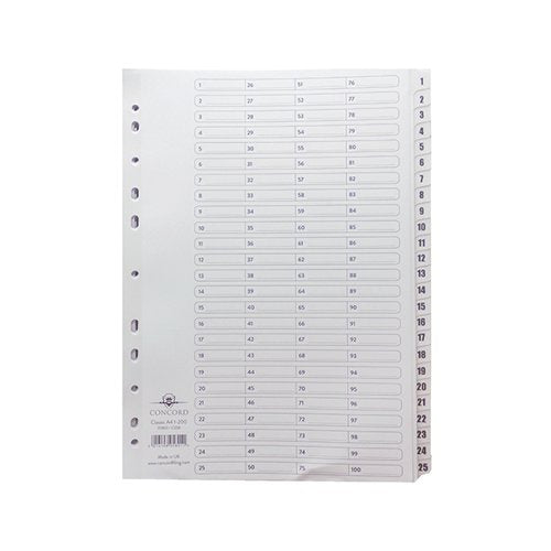 CONCORD CLASSIC INDEX 1-200 A4 WHITE BOARD WITH CLEAR MYLAR