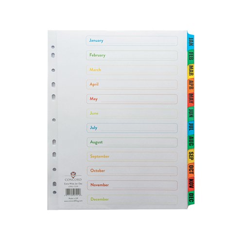 CONCORD INDEX JAN-DEC A4 EXTRA WIDE MULTICOLOURED TABS 07901