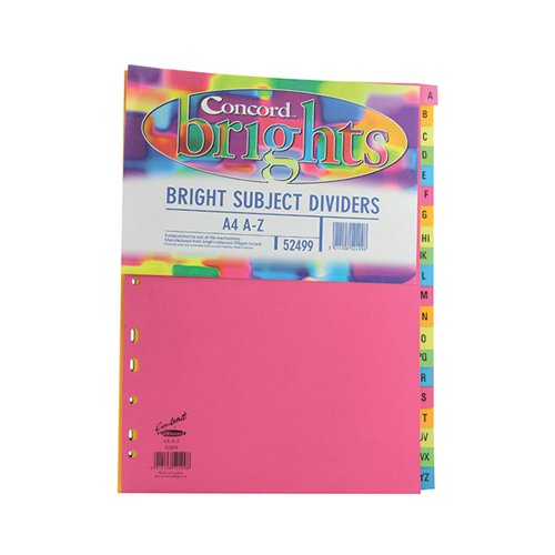 CONCORD 20-PART A-Z SUBJECT DIVIDERS A4 BRIGHT ASSORTED (PAC
