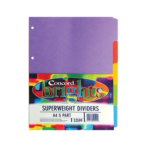 CONCORD DIVIDER 5-PART A4 HEAVYWEIGHT 270GSM BRIGHT ASSORTED