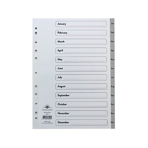 CONCORD 12-PART JANUARY-DECEMBER INDEX POLYPROPYLENE A4 GREY