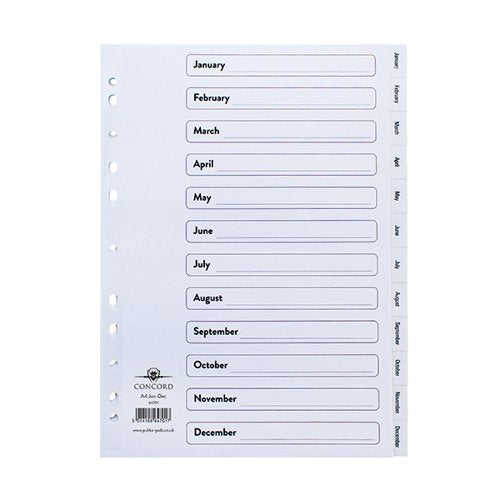 CONCORD JANUARY-DECEMBER INDEX POLYPROPYLENE A4 WHITE 64701