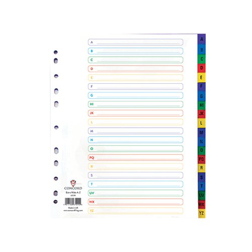 CONCORD INDEX A-Z A4 EXTRA WIDE POLYPROPYLENE MULTICOLOURED