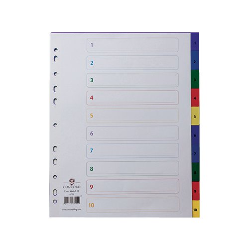 CONCORD INDEX 1-10 A4 EXTRA WIDE POLYPROPYLENE MULTICOLOURED