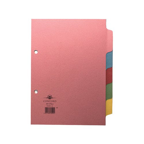 CONCORD DIVIDER 5-PART A5 160GSM PASTEL COLOURS 70599/J5