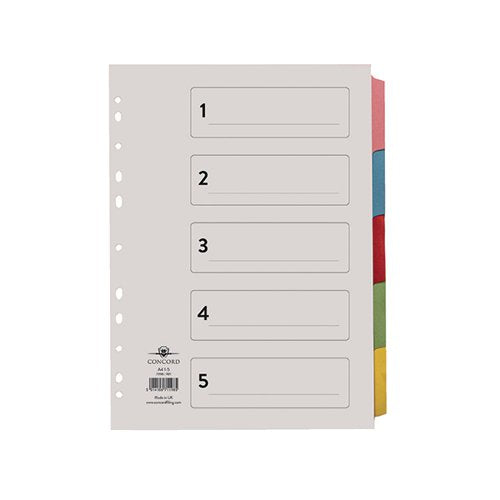CONCORD DIVIDER 5-PART A4 MULTICOLOURED TABS WITH CONTENTS 7