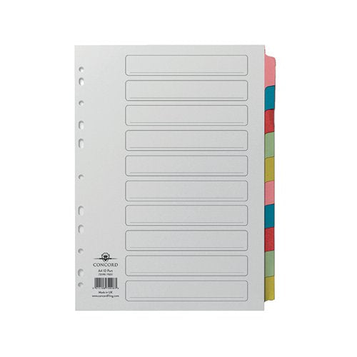 CONCORD DIVIDER 10-PART A4 MULTICOLOURED TABS WITH CONTENTS