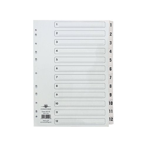 CONCORD CLASSIC INDEX 1-12 A4 WHITE BOARD WITH CLEAR MYLAR T