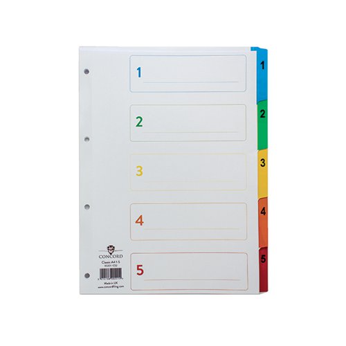 CONCORD INDEX 1-5 A4 WHITE WITH MULTICOLOUR TABS 00201/CS2