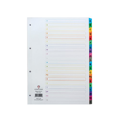 CONCORD INDEX A-Z A4 WHITE WITH MULTICOLOUR TABS 02101/CS21