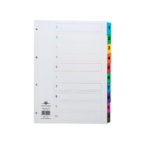CONCORD INDEX 1-10 A4 WHITE WITH MULTI-COLOUR TABS 00401/CS4