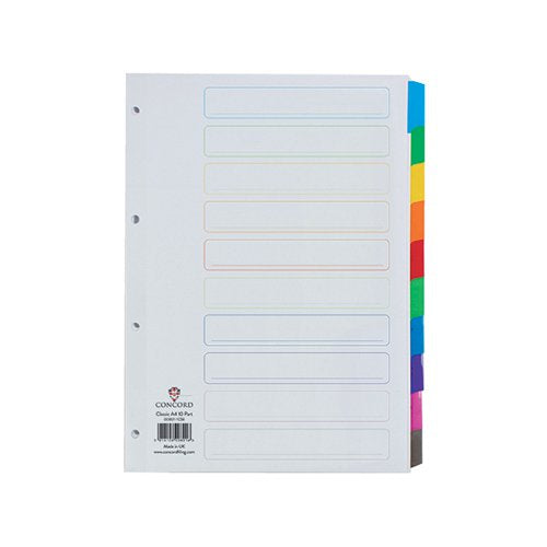 CONCORD REINFORCED DIVIDER 10-PART A4 MULTICOLOURED TABS 008