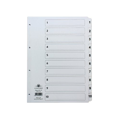 CONCORD CLASSIC INDEX 1-10 A4 WHITE BOARD CLEAR MYLAR TABS 0