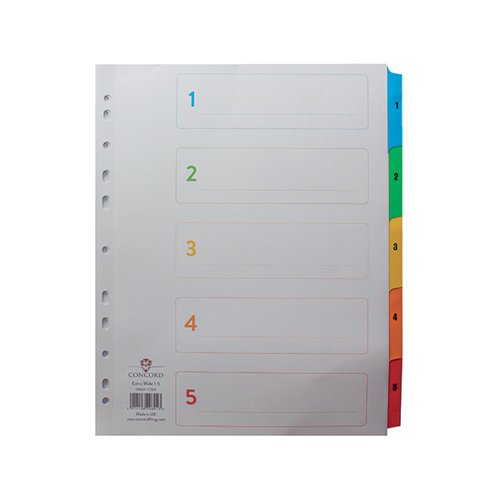 CONCORD INDEX 1-5 A4 EXTRA WIDE MULTICOLOURED MYLAR TABS 096