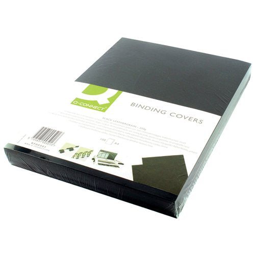 Q-CONNECT A4 BLACK LEATHERGRAIN COMB BINDER COVER (PACK OF 100) KF00501