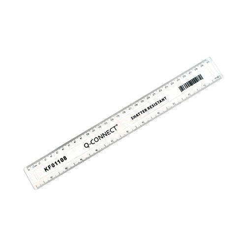 Q-CONNECT SHATTER RESISTANT RULER 30CM CLEAR (PACK OF 10) KF01108Q