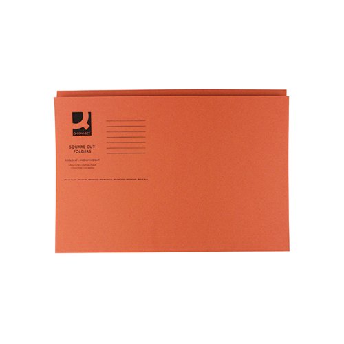 Q-CONNECT SQUARE CUT FOLDER MEDIUMWEIGHT 250GSM FOOLSCAP ORANGE (PACK OF 100) KF01188