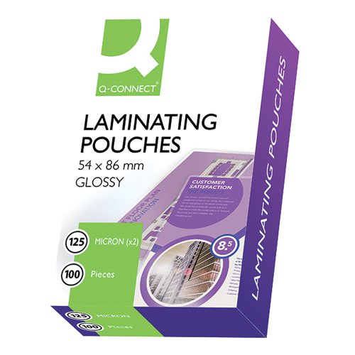 Q-CONNECT 54X86MM LAMINATING POUCHES 250 MICRON (PACK OF 100) KF01203
